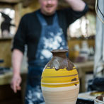 Richard Heeley at work in his pottery in Shropshire Feb 2018